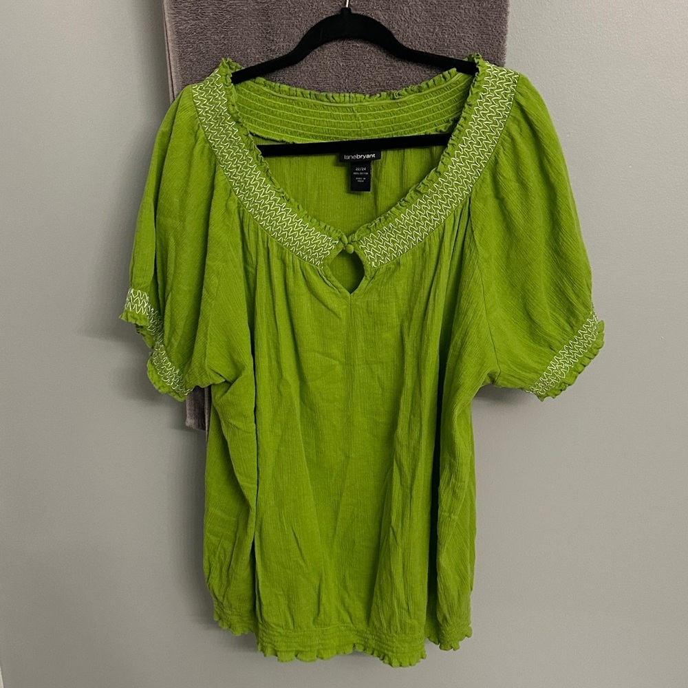 Lane Bryant Vibrant Green Blouse with Crochet Details